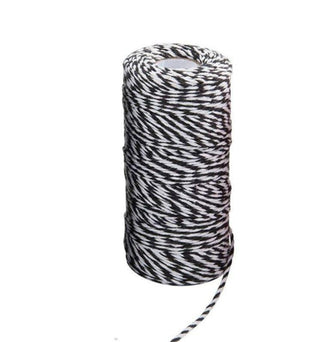 Bobine de fil blanc et noir pour artisanat, décoration ou emballage, fil résistant et polyvalent, idéal pour projets créatifs, longueur optimale pour diverses utilisations.