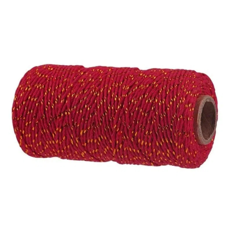 Bobine de ficelle rouge et jaune, idéale pour les projets de bricolage, décoration ou emballage. Accessoire polyvalent pour toutes vos créations artisanales.