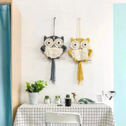 décoration murale hibou tressé gris jaune blanc crème bohème rustique enfant
