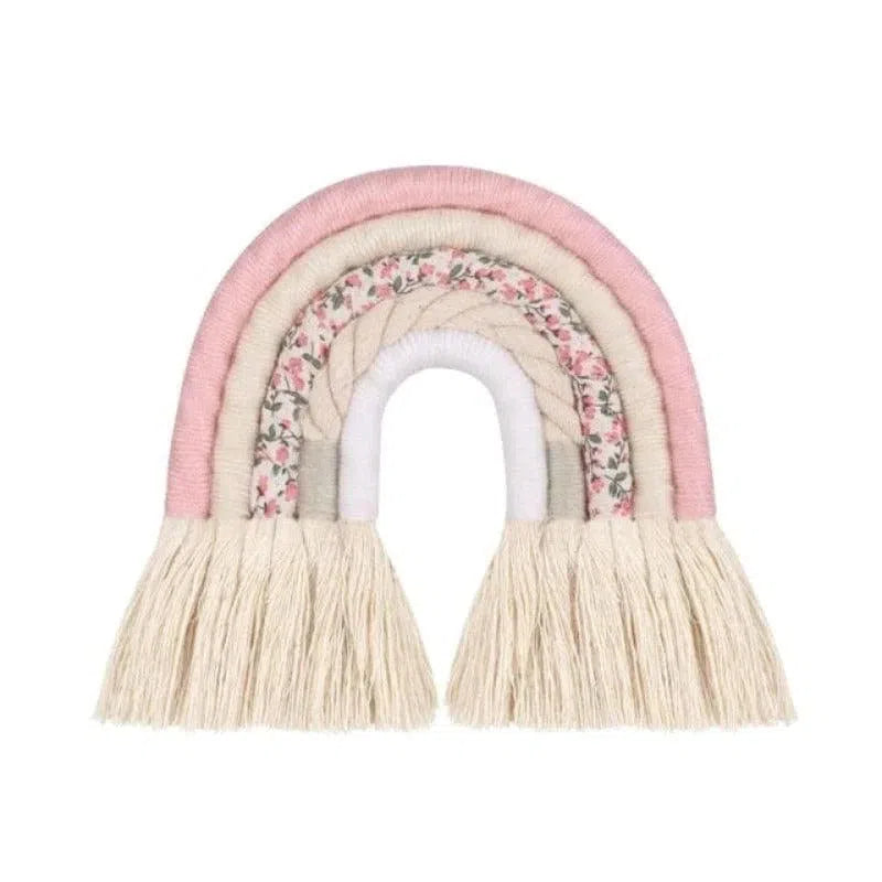 Décoration murale arc-en-ciel pastel pour chambre d'enfant, design chaleureux avec motifs floraux, parfait pour créer une ambiance douce et apaisante dans une chambre ou un espace de jeu. Accessoire tendance pour une décoration intérieure moderne et colorée.