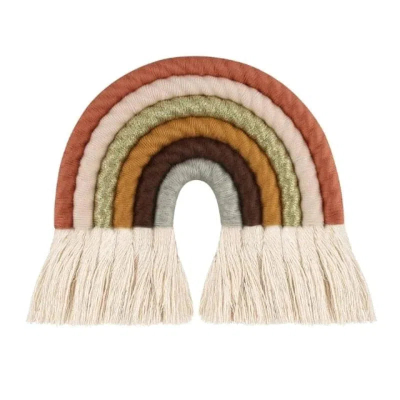 Décoration murale arc-en-ciel bohème pour chambre d'enfant, capture l'attention avec ses couleurs douces et chaudes. Idéale pour ajouter une touche de charme et de fantaisie à la décoration intérieure, parfaite pour un style scandinave ou naturel.