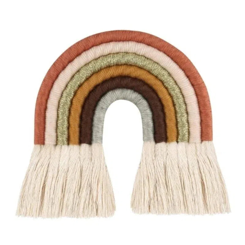 Décoration murale bohème, motif arc-en-ciel multicolore, idéal pour chambre d'enfant ou salon moderne. Accessoire de décoration intérieure tendance, ajoute une touche chaleureuse et colorée à votre espace de vie. Parfait pour un style scandinave ou bohème chic. Cadeau unique pour une décoration personnalisée.