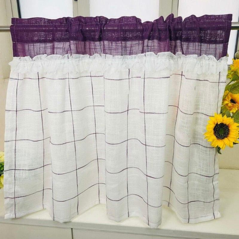 Rideau de cuisine à carreaux avec bordure violette, idéal pour apporter une touche de couleur et d'élégance à votre intérieur. Ce modèle présente un design simple mais chic, parfait pour les fenêtres de petites tailles. Ajoutez du charme à votre décoration tout en préservant votre intimité avec cette tenture au motif traditionnel. Parfait pour créer une ambiance chaleureuse et accueillante.