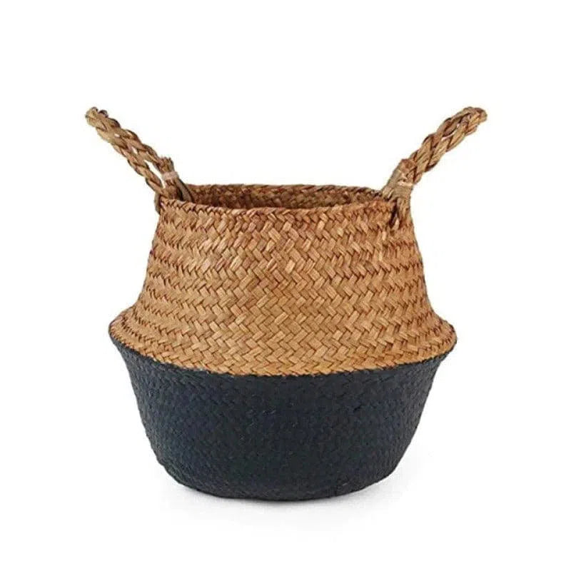 Panier décoratif avec poignées, idéal pour le rangement des plantes ou des objets divers, combinant un design en deux tons. Accessoire pratique et esthétique pour un intérieur moderne et chaleureux.