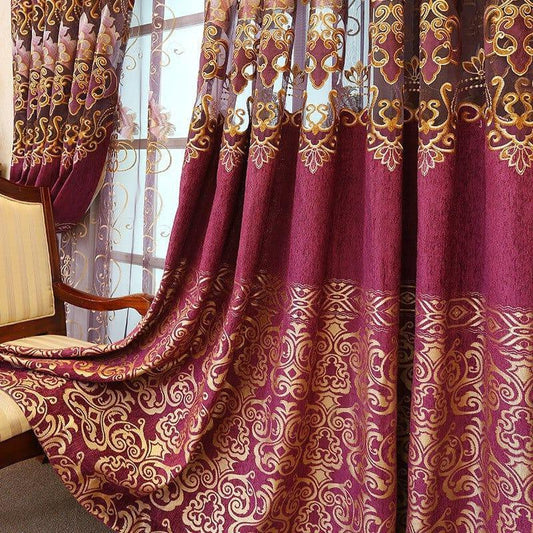 Rideau bordeaux doré baroque en polyester