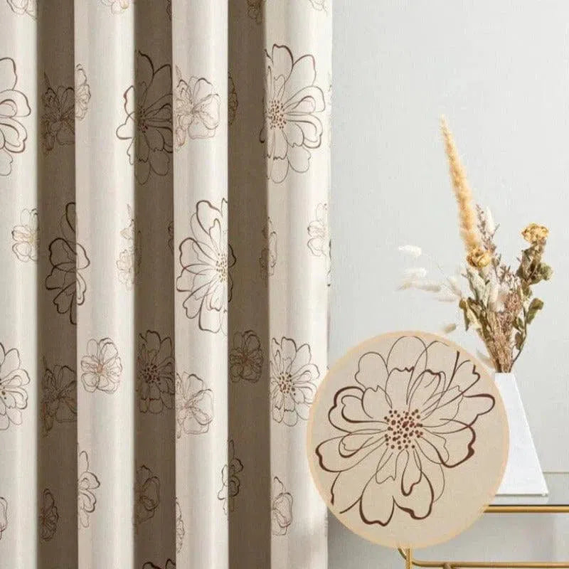 Rideau à motif floral beige élégant pour salon moderne, design chic et intemporel. Parfait pour ajouter une touche de sophistication à votre intérieur. Idéal pour créer une atmosphère chaleureuse et accueillante dans n'importe quelle pièce de la maison.