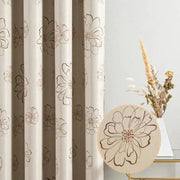 rideau floral moderne beige blanc marron voilage transparent opaques tringle adhésif galon fronces passe