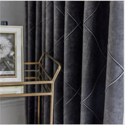 rideau moderne gris losange voilage blanc transparent tringle passe élastique plis flamands