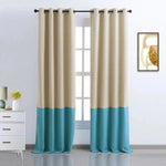 Rideau moderne bicolore beige et bleu, idéal pour décoration intérieure chic et élégante. Parfait pour salons et chambres, ces rideaux ajoutent une touche contemporaine à votre maison. Disponible avec œillets pour une installation facile.