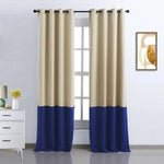 Rideau élégant avec design bicolore beige et bleu marine, idéal pour une décoration moderne et stylée de salon ou chambre. Accroché sur une tringle noire, ce rideau offre une touche contemporaine et sophistiquée à votre intérieur, parfait pour contrôler la luminosité tout en apportant une ambiance chaleureuse et accueillante.
