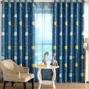 rideau enfant bleu foncé étoiles voilage semi transparent motif planètes chambre enfantsDecorationSpatiale