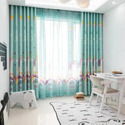 rideau licorne motif enfant arc ciel nuages cœurs semi transparent voilage