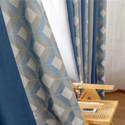 rideau moderne hexagonal bleu foncé voilage blanc semi transparent contemporain