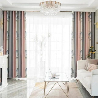 rideau gris rose motifs montagnes transparent voilage tissu polyester moderne asian