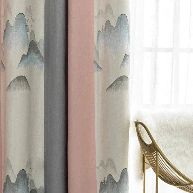Rideau décoratif de style moderne avec un motif de montagne subtil, idéal pour apporter une touche artistique à votre salon ou chambre. Ce rideau arbore des couleurs élégantes et apaisantes, parfait pour compléter une décoration intérieure contemporaine. Accessoire indispensable pour créer une ambiance chaleureuse et sophistiquée dans votre espace de vie.
