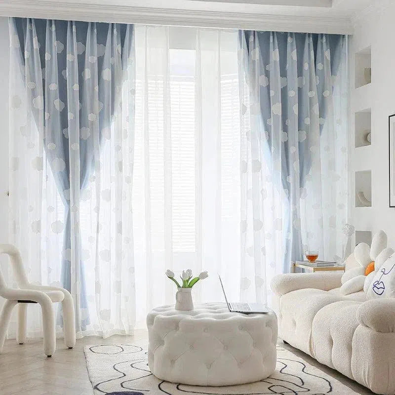 Rideaux élégants avec motifs à pois blancs pour salon moderne. Idéal pour ajouter une touche de style et de luminosité à votre intérieur. Parfait pour une atmosphère contemporaine et accueillante. Convient aux grandes baies vitrées, s'adapte à divers décors de salon. Décoration intérieure tendance et raffinée.