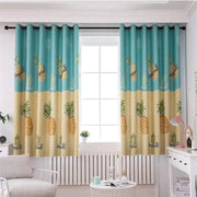 rideau chambre fille motif ananas feuilles palmier rose bleu turquoise crème taille 130x200CMversiblelavablemachine