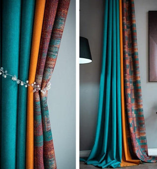 Rideaux élégants et colorés pour sublimer votre intérieur, mélange harmonieux de teintes turquoise, orange et multicolores, parfaits pour apporter une touche moderne et raffinée à votre décoration. Idéal pour salon, chambre ou bureau, ces rideaux procurent une ambiance chaleureuse et accueillante.