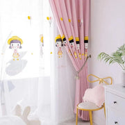 rideau enfant rose motifs fleurs personnages transparent voilage opaques métalliques