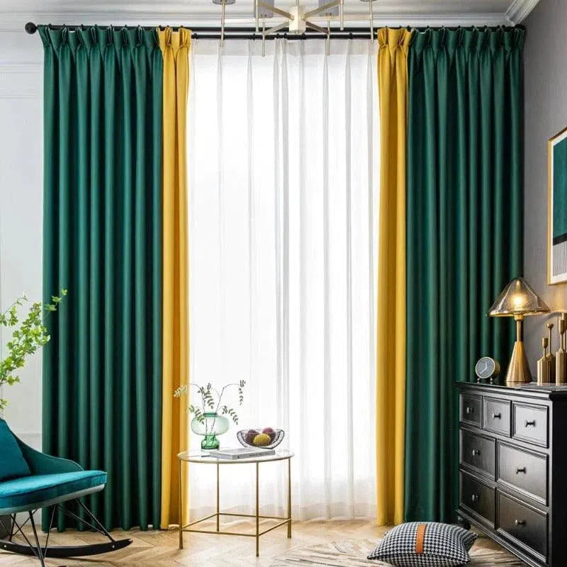 Rideaux élégants design vert et jaune, idéal pour salon moderne. Crée une ambiance chic et colorée. Parfaits pour ajouter style et sophistication à n'importe quel intérieur. Éclairage avantageux avec la lumière naturelle. акс ленросција оратно сенно роноия итоммаер: