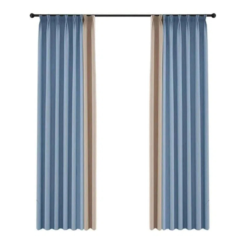 Rideaux élégants bicolores en bleu et beige, parfaits pour ajouter une touche contemporaine à votre intérieur. Idéal pour les salons ou chambres, ces rideaux créent une ambiance chaleureuse et moderne tout en offrant une excellente capacité d'occultation. Accessoire décoratif indispensable pour personnaliser vos fenêtres avec style.