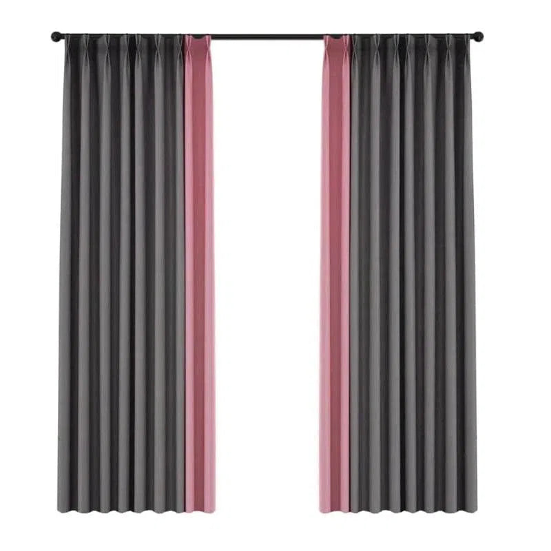 Paire de rideaux élégants en gris et rose, parfaits pour ajouter une touche moderne à votre intérieur. Ces rideaux double ton apportent style et sophistication à n'importe quelle pièce, tout en offrant une option décorative et fonctionnelle pour habiller vos fenêtres.