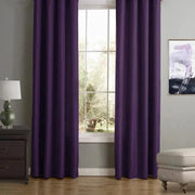 rideau thermique violet moderne lisse opacité métalliques tringle bois grande hauteur