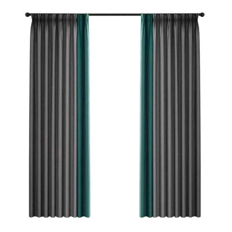Paire de rideaux bicolores gris et vert, idéale pour ajouter une touche moderne et élégante à votre intérieur. Rideaux longs offrant une couverture optimale des fenêtres, parfaits pour préserver l’intimité et contrôler la luminosité de la pièce. Accessoire de décoration intérieure chic et fonctionnel pour salon, chambre ou bureau.