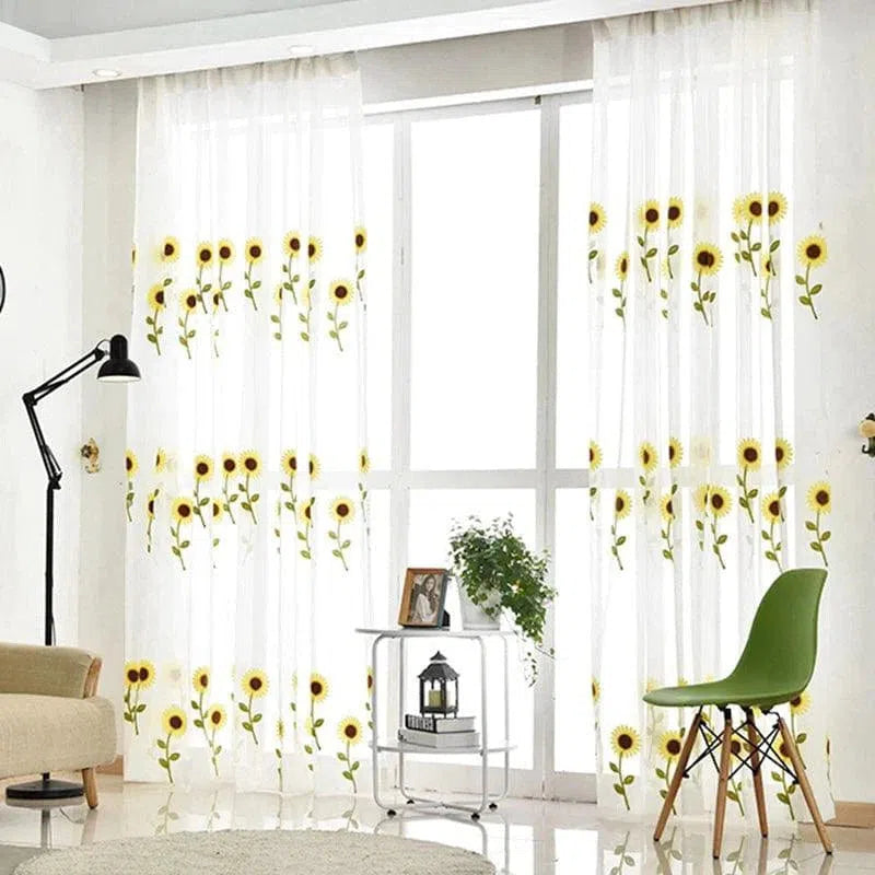 Rideaux élégants avec motif de tournesols pour salon moderne. Décoration lumineuse et joyeuse, idéale pour apporter une touche de nature et de fraîcheur à votre intérieur. Optimise la luminosité tout en ajoutant du style à votre pièce.