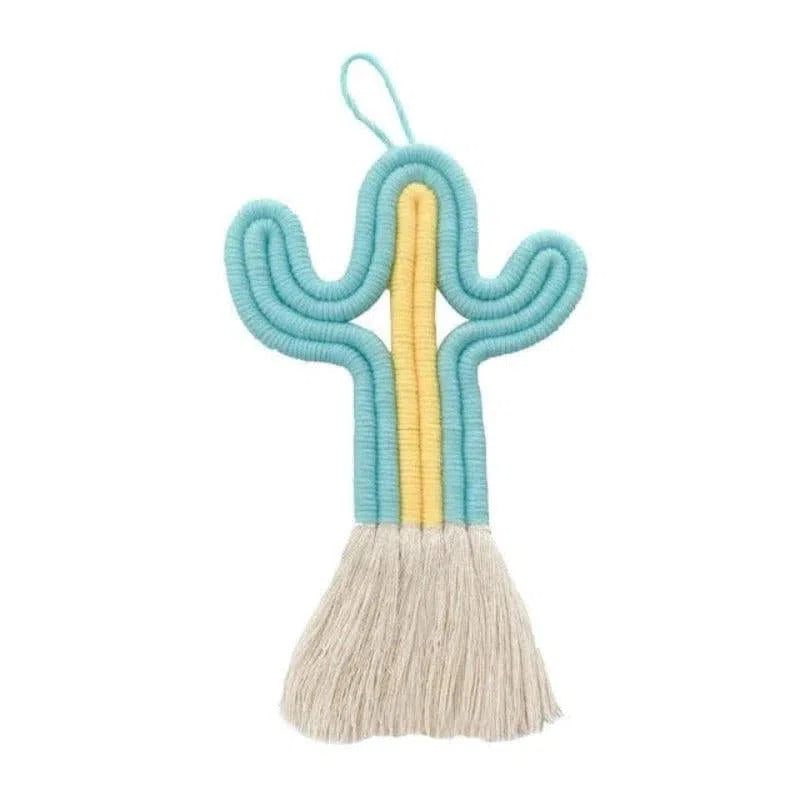 Décoration murale cactus bleu et jaune pour chambre d'enfant, design moderne et ludique, idéal pour ajout de couleur et d'originalité à votre intérieur. Accessoire décoratif suspendu en forme de cactus, parfait pour créer une ambiance chaleureuse et amusante.