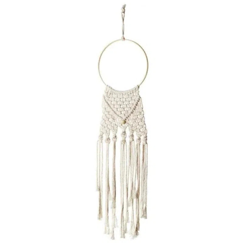 Décoration murale bohème chic en cercle avec design tissé artisanal. Idéal pour embellir une chambre, un salon ou un espace zen. Accent de décoration intérieure moderne et élégante. Parfait pour créer une atmosphère apaisante et sophistiquée dans votre maison.