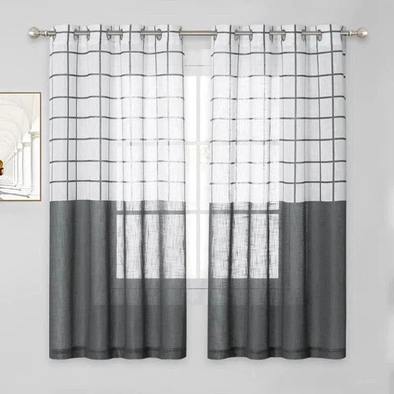 Rideaux modernes bicolores avec motifs à carreaux, parfaits pour ajouter une touche élégante et contemporaine à votre intérieur. Ces rideaux à œillets s'installent facilement et permettent une gestion optimale de la lumière tout en apportant une ambiance chaleureuse à votre salon ou chambre. Ideal pour les fenêtres de taille moyenne à grande, ces rideaux sont une excellente option pour la décoration intérieure.