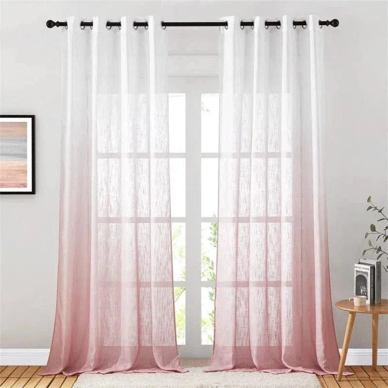 Rideau dégradé rose translucide pour salon, idéal pour filtrer la lumière tout en apportant une touche élégante à votre intérieur. Style moderne parfait pour fenêtre, enrichissant la décoration avec sophistication et douceur.