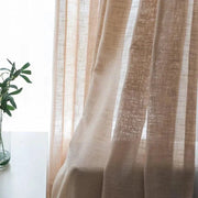 rideau semi transparent texture lin taupe scandinave minimaliste bohème øillets tringlecoration chambre