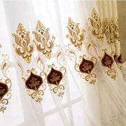 voilage transparent motif floral beige rideau opaque classique or decoration chambre tringle