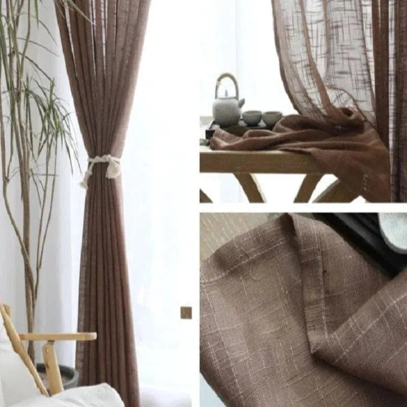 Rideaux élégants marron dans un intérieur moderne, parfaits pour ajouter une touche de sophistication à votre décoration. Idéal pour le salon, la chambre ou le bureau, ces rideaux apportent intimité et style. Transformez votre espace avec ces rideaux tendance au design raffiné.