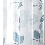 rideau floral blanc bleu translucide décoration tringle rideaux chambre salon