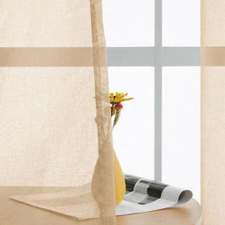 rideau texturé beige clair moderne minimaliste translucide bandes horizontales plis flamands passe tringle