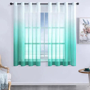 Rideau translucide vert dégradé élégant pour décoration intérieure, parfait pour salon ou chambre, ajoutant une touche de fraîcheur et de modernité à votre espace de vie.