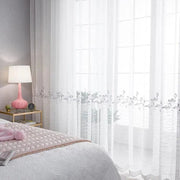 rideau voilage blanc flamants roses décoratif transparent bohème brodé texturé 100x260cm