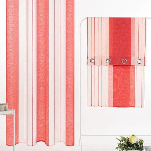 Rideau à rayures rouges et blanches avec œillets, design élégant pour salon ou chambre, accessoire de décoration moderne et chic, ajoute une touche colorée et sophistiquée à votre intérieur.