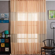 rideau voilage transparent rayures verticales beige marron touches dorées decoratif haut