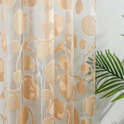 rideau transparent motif floral beige marron gris jaune passe tringle plis flamands
