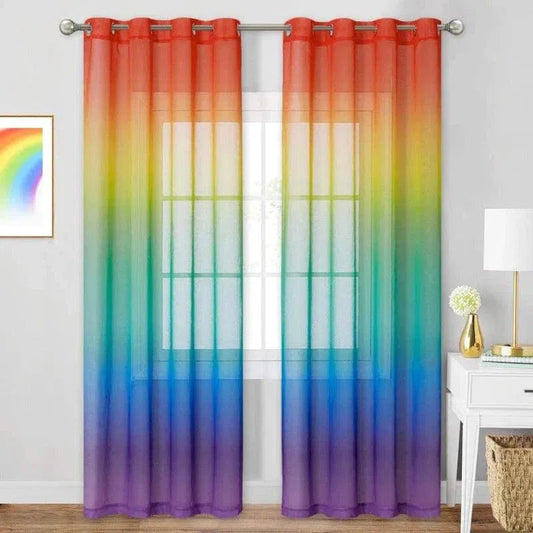 Rideaux dégradés arc-en-ciel pour salon moderne, ajoutant une touche vibrante à votre décoration intérieure. Idéals pour créer une ambiance chaleureuse et colorée, ces rideaux sont parfaits pour habiller vos fenêtres avec style et élégance. Accessoire décoratif tendance, ils apportent une note de gaieté et de modernité à votre espace de vie.