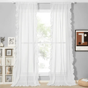 rideau passe tringle blanc beige gris texturé franges bohème translucide intérieur décoration chambre salon