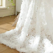 rideau romantique blanc dentelle fleurs shabby chic translucide tringle inclusion coussins decoration