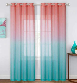 Rideaux élégants avec dégradé de couleurs pastel rose et turquoise, parfaits pour ajouter une touche colorée et moderne à votre salon ou chambre. Conception contemporaine avec œillets métalliques pour une installation facile. Accessoire de décoration intérieure idéal pour sublimer vos fenêtres avec style.