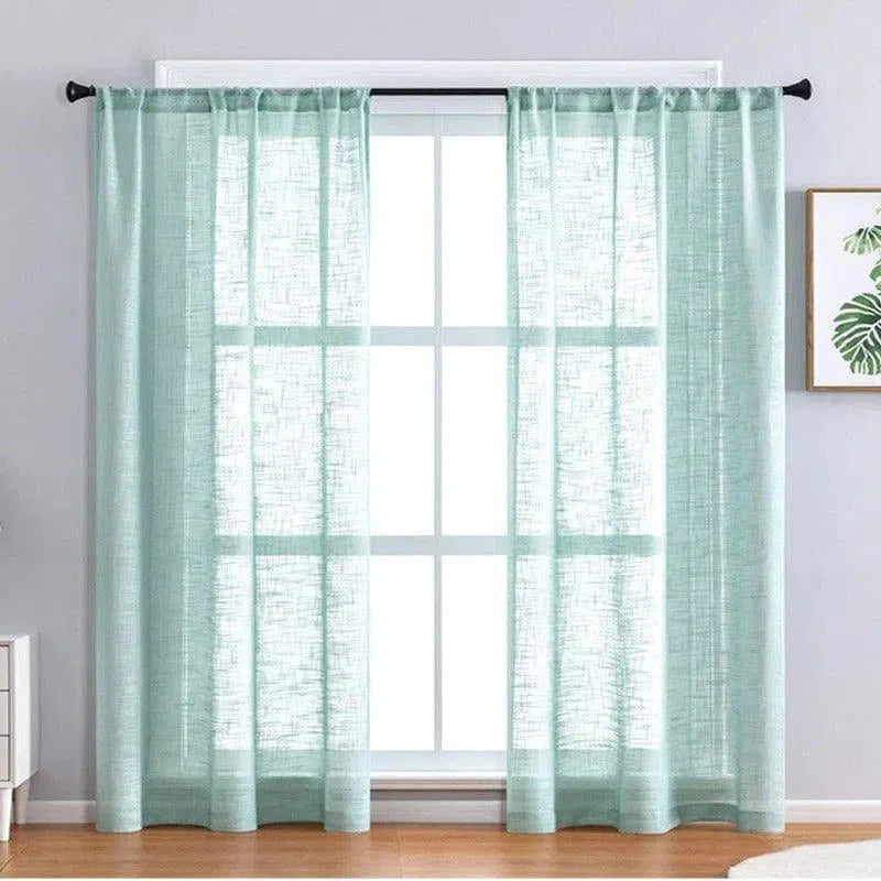 Rideau décoratif vert clair pour salon, ajoutant élégance et luminosité à la pièce. Parfait pour créer une ambiance apaisante tout en filtrant doucement la lumière naturelle. Accessoire idéal pour habiller les fenêtres et apporter une touche moderne à votre intérieur.