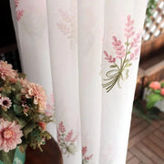 rideau fenetre broderie florale blanc rose vert doré translucide champetre romantique tringle noire